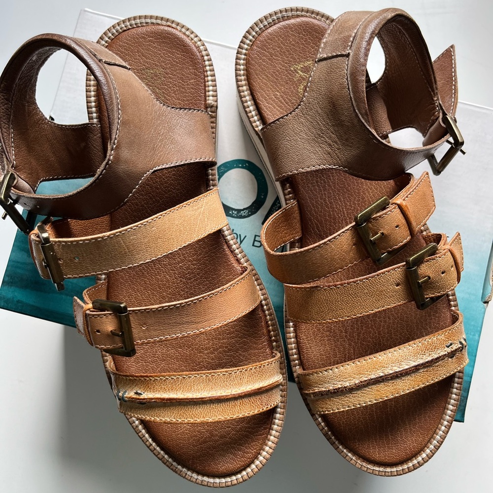 Roan by Bed|Stu Brown and Tan Leather Sandals with Buckles